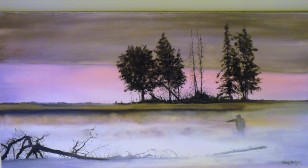 Misty Morning Catch Oil on Canvas 61cmW X 30cmH $390