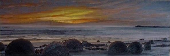 Moeraki Boulders-Otago Oil on Canvas 92cmX30cm $650