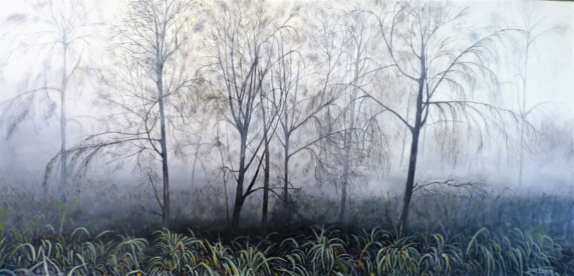 Mist in the Cottonwoods Oil on Canvas 91cnW X 46cmH $850 SOLD